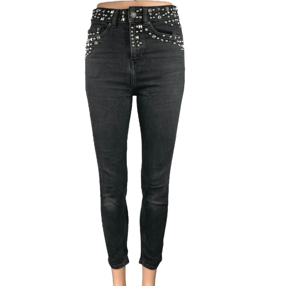 The Kooples Women's Black Studded High Rise Edgy Skinny Denim Jeans Size 25